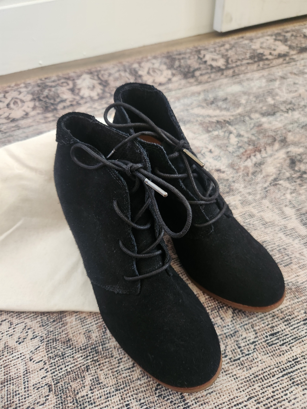 Toms Black Suede Lace-Up Women's Ankle Boots